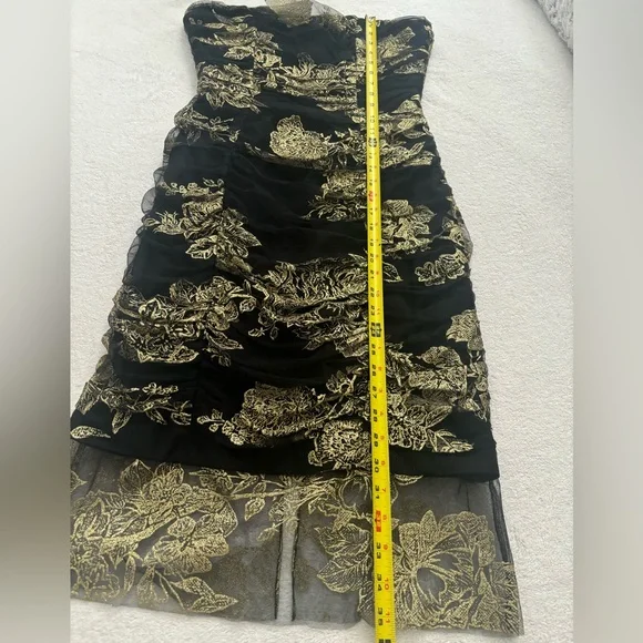 NWT MARCHESA NOTTE Strapless Black/Golden Midi Dress.